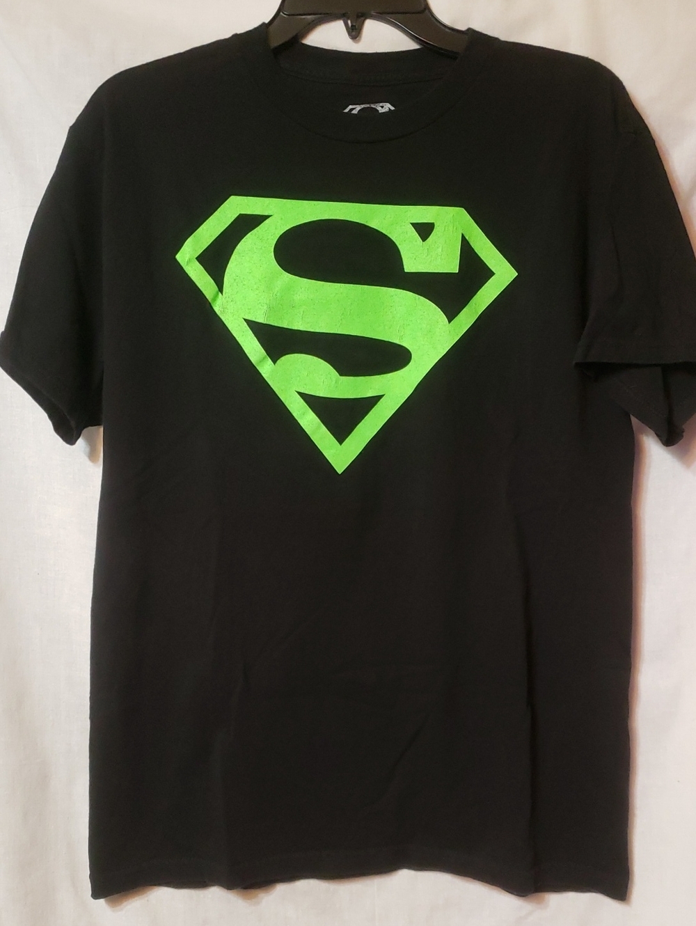 DC Comics Black Tee with Neon Green Superman Emblem